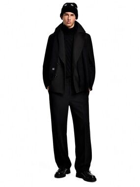 HUGO Bacy1 Wool Blend Peacoat Black Double-Breasted Coat